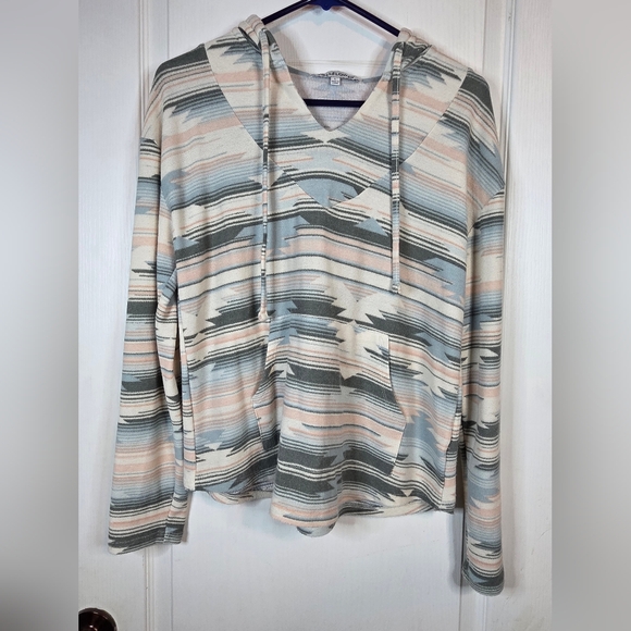 Wallflower Tops - Wallflower Baja Hoodie Boho Aztec Pullover Womens Large Lightweight